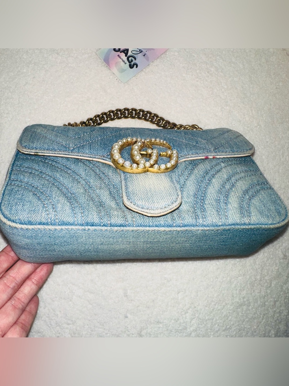 Gucci: Denim GG Pearl Marmont Quilted Matelasse Limited Edition Crossbody - Picture 7 of 16